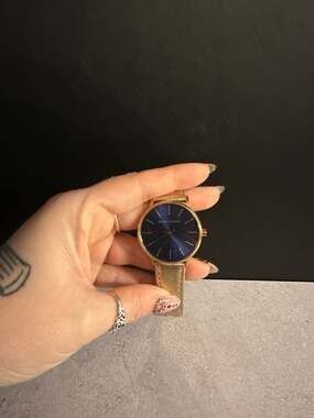 Armani Exchange Women's AX5547 Gold Tone Leather Watch with Blue Dial